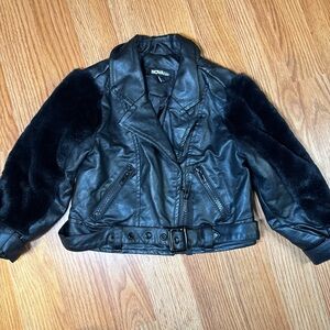 Kids Black Leather Jacket with Fur Sleeves